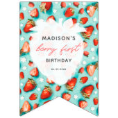 Retro Blauwgroen Bloemen Aardbei Berry Eerste Verj Vlaggetjes (Eerste vlag)