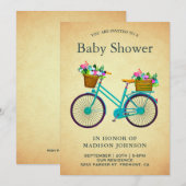  Retro Blauwgroen Bloemen Fiets Baby shower Kaart (Voorkant / Achterkant)