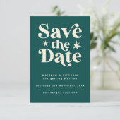 Retro Blauwgroen Boho Simple Save the Date Card (Staand voorkant)