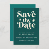 Retro Blauwgroen Boho Simple Save the Date Card (Voorkant / Achterkant)