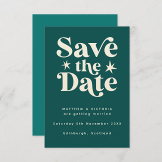 Retro Blauwgroen Boho Simple Save the Date Card