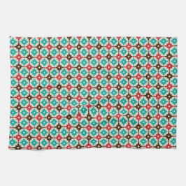 Retro Blauwgroen en Oranje geometrisch patroon Theedoek