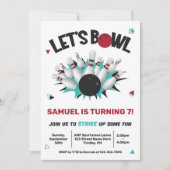 Retro Blauwgroen en Red Bowling Birthday Party Kaart (Voorkant)