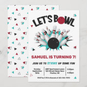 Retro Blauwgroen en Red Bowling Birthday Party Kaart (Voorkant / Achterkant)