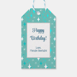 Retro Blauwgroen en White Star Pattern Bewerkbaar Cadeaulabel