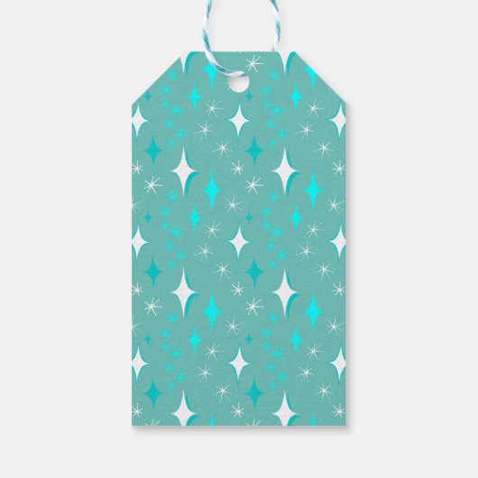 Retro Blauwgroen en White Star Pattern Bewerkbaar Cadeaulabel (Achterkant)