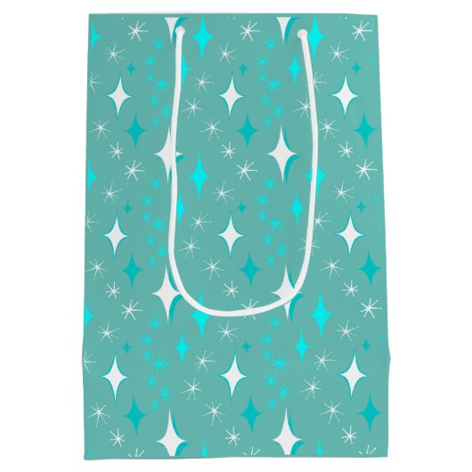Retro Blauwgroen en White Star Pattern Bewerkbaar Medium Cadeauzakje (Achterkant)