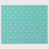 Retro Blauwgroen en White Star Pattern Cadeaupapier (Vlak)