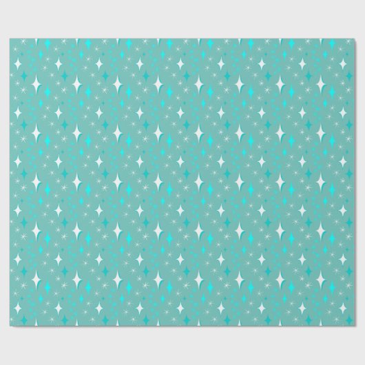 Retro Blauwgroen en White Star Pattern Cadeaupapier (Vlak)