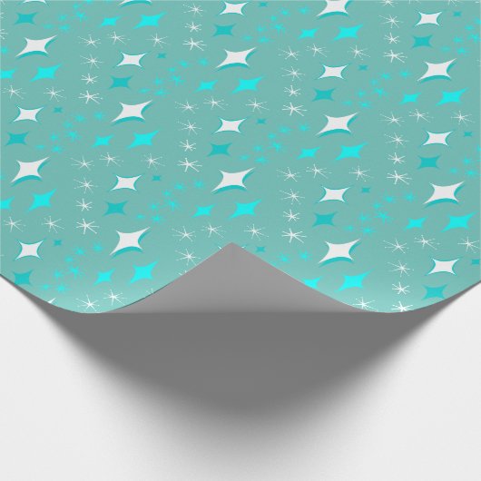 Retro Blauwgroen en White Star Pattern Cadeaupapier (Hoek)