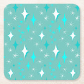 Retro Blauwgroen en White Star Pattern Kartonnen Onderzetters (Voorkant)