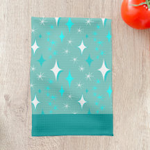 Retro Blauwgroen en White Star Pattern Kitchen Tow