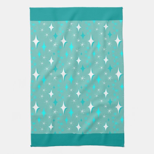 Retro Blauwgroen en White Star Pattern Kitchen Tow Theedoek (Verticaal)