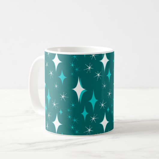 Retro Blauwgroen en White Star Pattern Mok (Voorkant links)