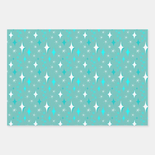 Retro Blauwgroen en witte sterren patroon Inpakpapier Vel (Voorkant 3)