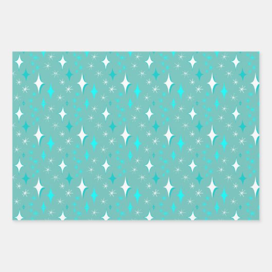 Retro Blauwgroen en witte sterren patroon Inpakpapier Vel (Voorkant 2)