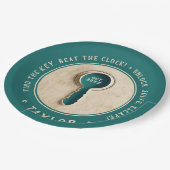 Retro Blauwgroen Escape Room Key Oplossen Treasure Papieren Bordje (Gekanteld)