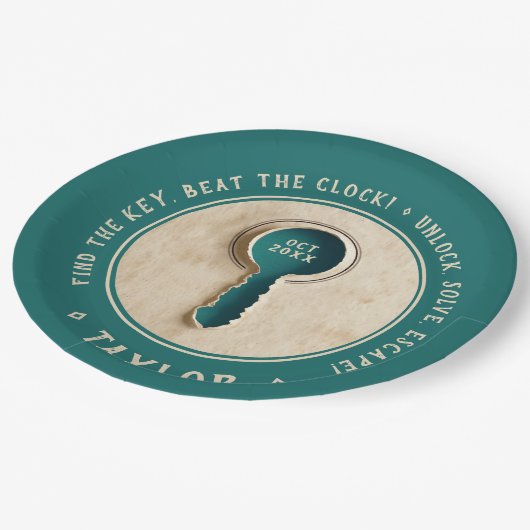 Retro Blauwgroen Escape Room Key Oplossen Treasure Papieren Bordje (Gekanteld)