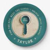 Retro Blauwgroen Escape Room Key Oplossen Treasure Papieren Bordje (Voorkant)