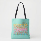 Retro Blauwgroen "Forever Chasing Zonsondergangen" Tote Bag (Voorkant)