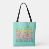 Retro Blauwgroen "Forever Chasing Zonsondergangen" Tote Bag (Achterkant)