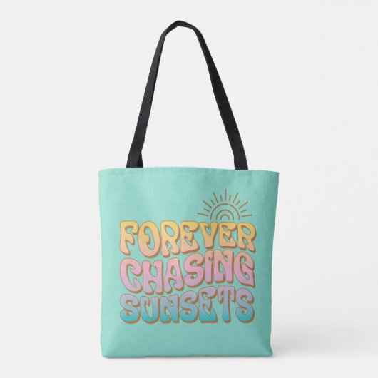 Retro Blauwgroen "Forever Chasing Zonsondergangen" Tote Bag (Achterkant)