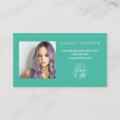 Retro blauwgroen gele foto logo bedankt visitekaartje (Achterkant)