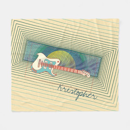 Retro Blauwgroen Guitar Cool Persoonlijke naam Fleece Deken (Voorkant (Horizontaal))