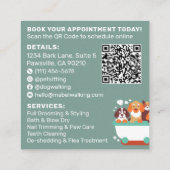 Retro Blauwgroen oranje Honden Grooming Salon Qr c Vierkante Visitekaartje (Achterkant)