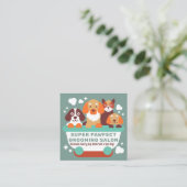 Retro Blauwgroen oranje Honden Grooming Salon Qr c Vierkante Visitekaartje (Staand voorkant)