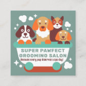 Retro Blauwgroen oranje Honden Grooming Salon Qr c Vierkante Visitekaartje (Voorkant)