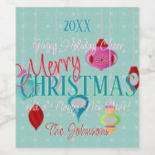 Retro Blauwgroen Ornamenten Wijn Etiket (Enkel label)