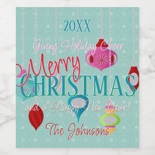 Retro Blauwgroen Ornamenten Wijn Etiket (Enkel label)