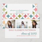 Retro Blauwgroen Roze 3 Foto Afstuderen Uitnodigin Kaart (Voorkant / Achterkant)