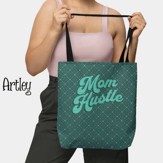 Retro Blauwgroen Roze bloemmotief Moeder Hustle Tote Bag
