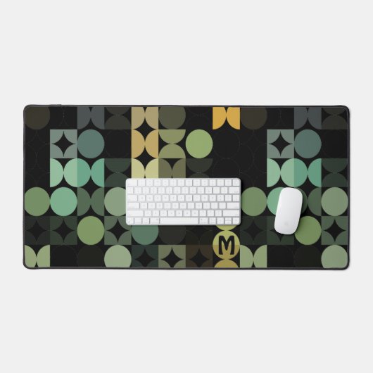 Retro Blauwgroen Sage Groen Zwart Grijs Pop Kunstp Bureaumat (Keyboard & Muis)