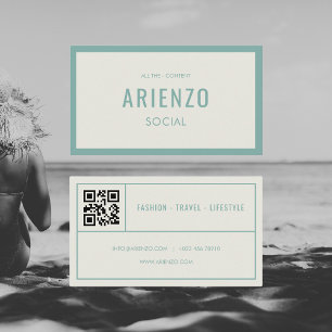 Retro Blauwgroen Social Media QR Code Visitekaartj Visitekaartje