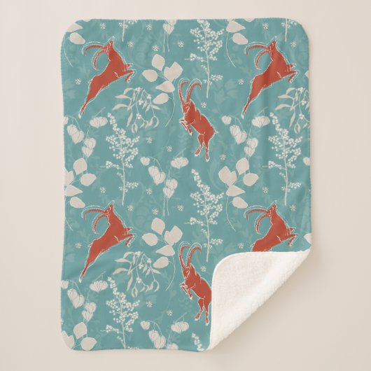 Retro Blauwgroen Steenbok Zodiac Feestelijke Dier Sherpa Deken (Voorkant)