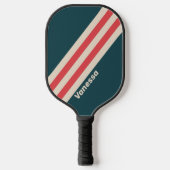 Retro Blauwgroen Vibe Stripes met Naam Pickleball Paddle (Voorkant)
