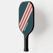Retro Blauwgroen Vibe Stripes met Naam Pickleball Paddle (Links)