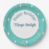 Retro Blauwgroen witte atoomsterren patroon bewerk Papieren Bordje (Voorkant)