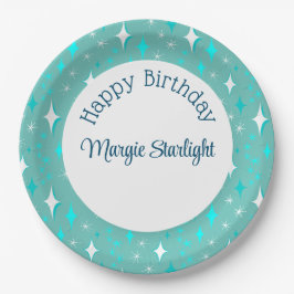 Retro Blauwgroen witte atoomsterren patroon bewerk Papieren Bordje