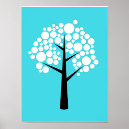 Retro Blauwgroen Witte Bubble Tree Poster