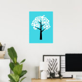 Retro Blauwgroen Witte Bubble Tree Poster (Thuiskantoor)
