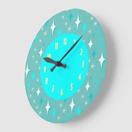 Retro Blauwgroen Witte Stars Gele Nummers Grote Klok (Hoek)