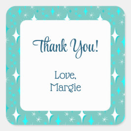 Retro Blauwgroen witte sterren bewerkbaar Dank u Vierkante Sticker