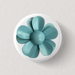 Retro Bleek Blue Daisy Flower Spring Summer Wedden Ronde Button 3,2 Cm