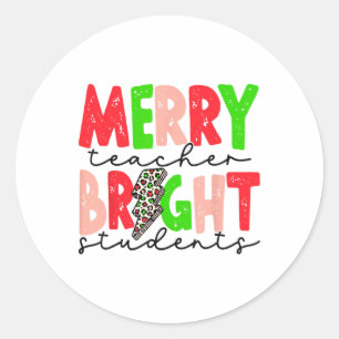 Retro blije leraar slimme studenten leuk kerstfees ronde sticker