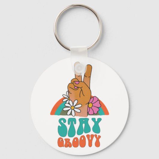 Retro Blijf Groovy Button Sleutelhanger (Voorkant)