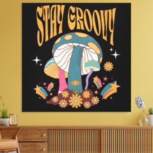 Retro Blijf Groovy Paddenstoel Canvas Afdruk
